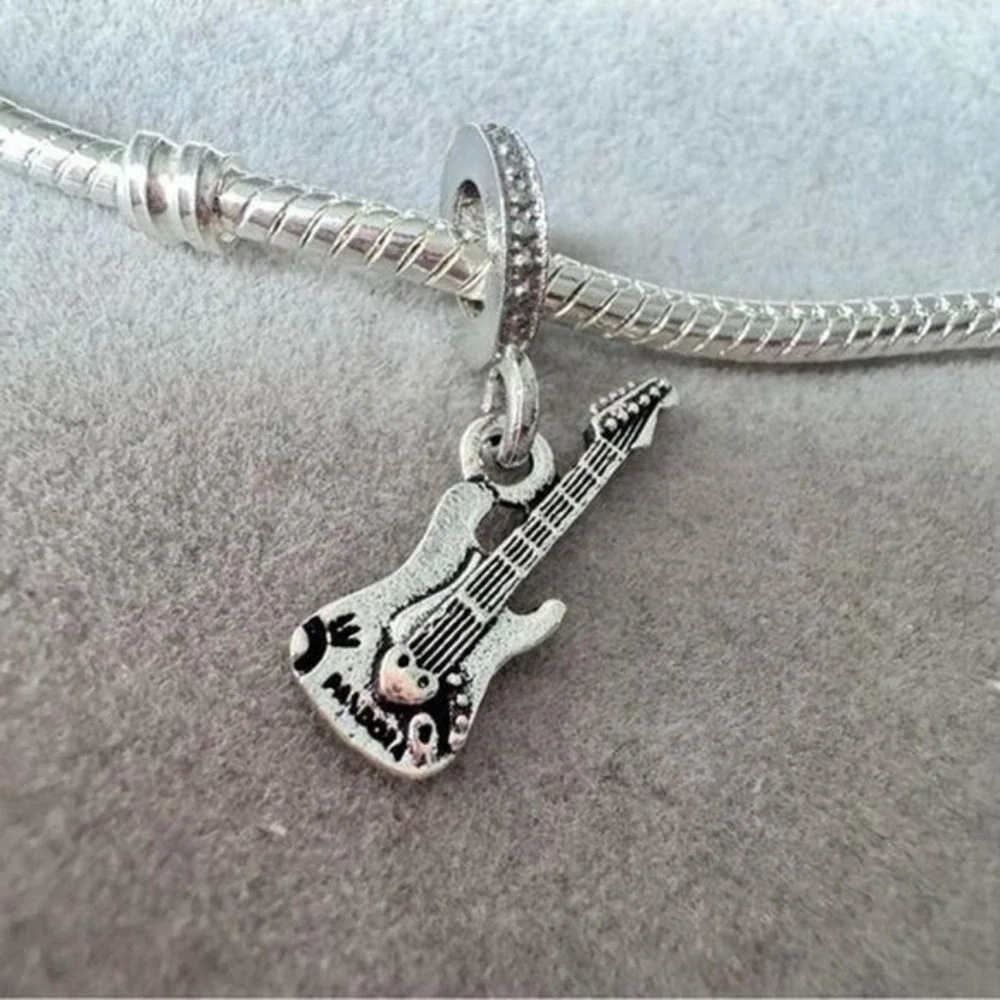 Silver Dangle Guitar European Charm‎ fits PANDORA